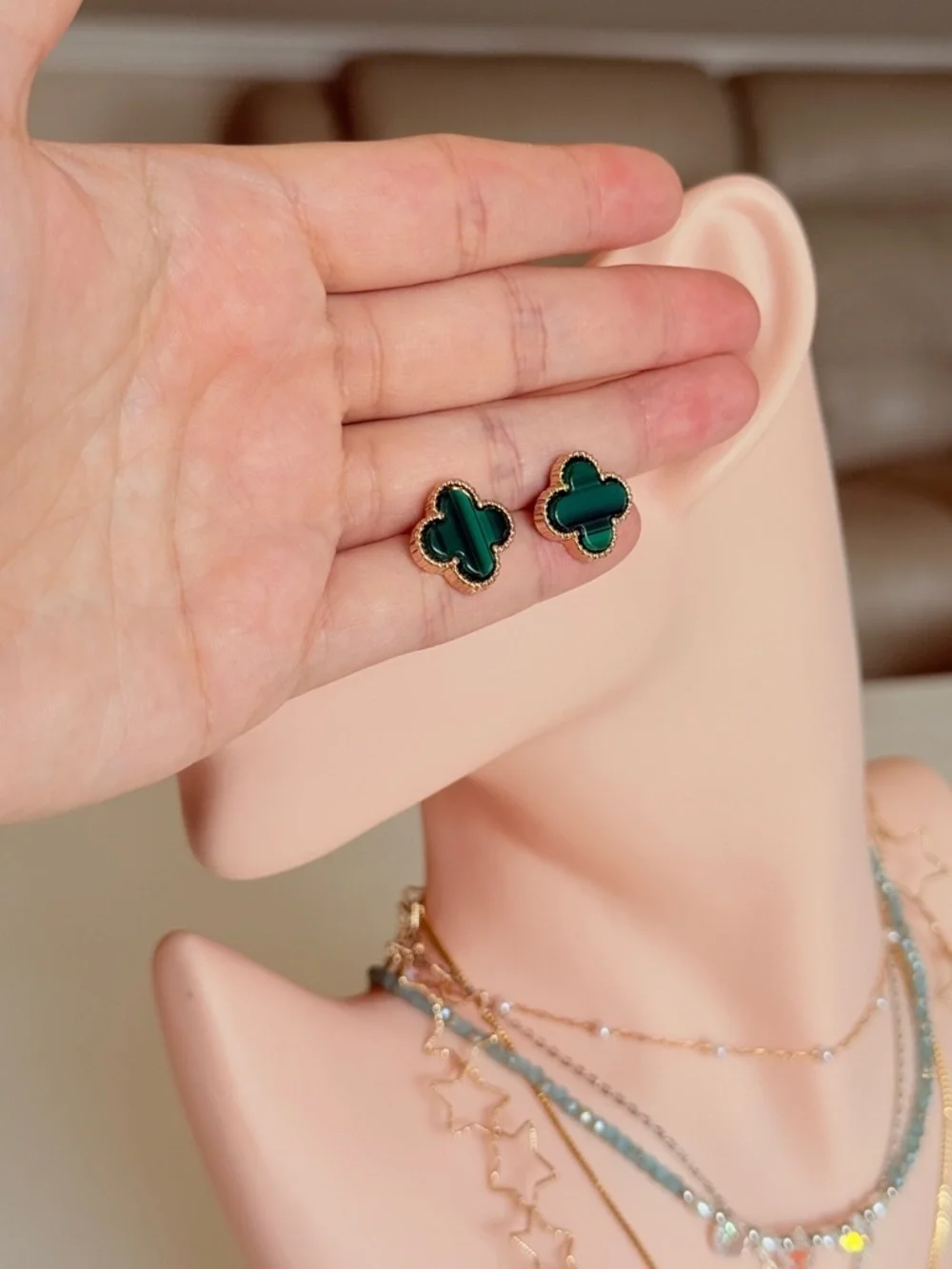 Green Clover Stud Earrings